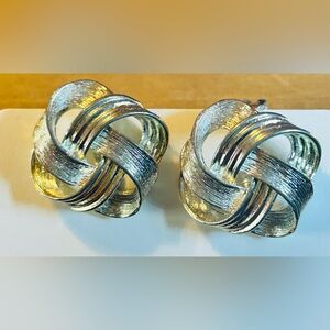 Vintage Lisner Silver -Tone Love Knot Clip-On Earrings.